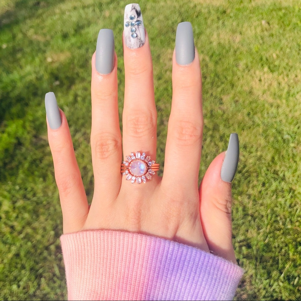 3 piece Moonstone ring Rose Gold Band